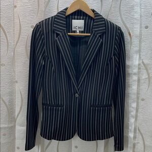 ICHI Womens Blazer Size S Black White Pinstripe Single Button‎ Jacket